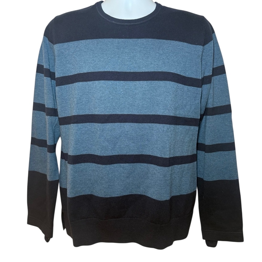 Outerknown Mens M Stripe Crewneck‎ Sweater Merino Wool Cotton Blend Blue Navy